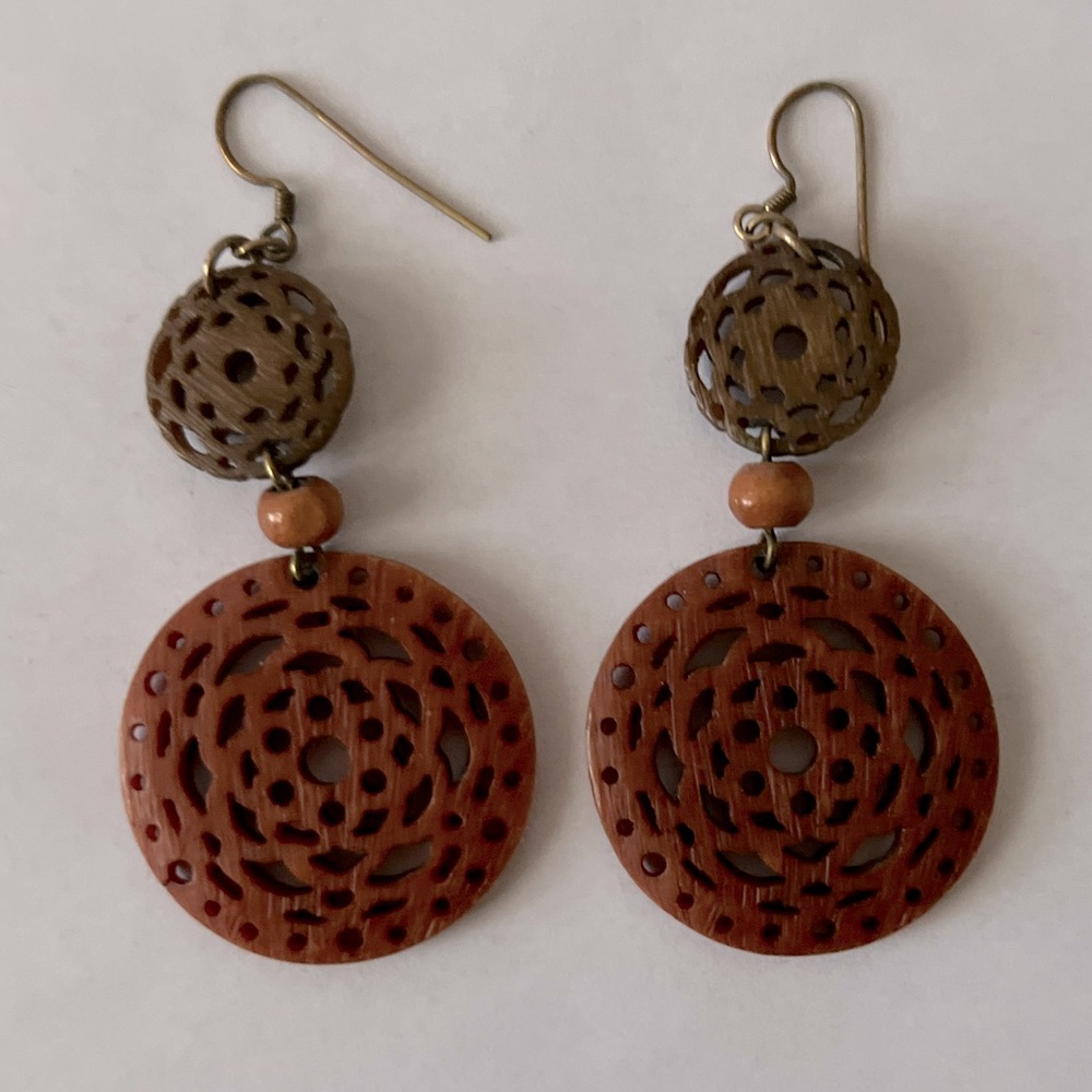 Wooden-style drop earrings from Printempts in Paris.